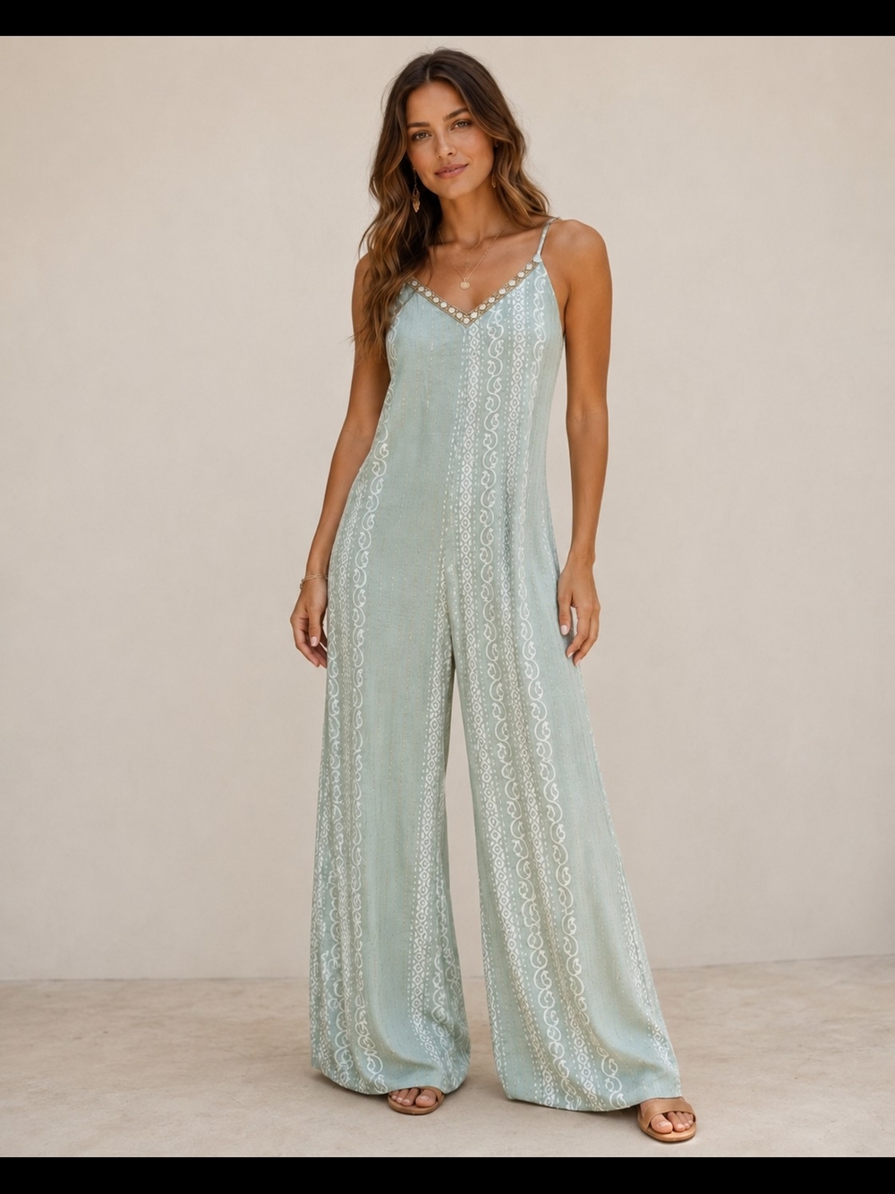 NWT Women's Sage Green Sleeveless Wide-leg Boho Lagenlook Jumpsuit One Size O/S